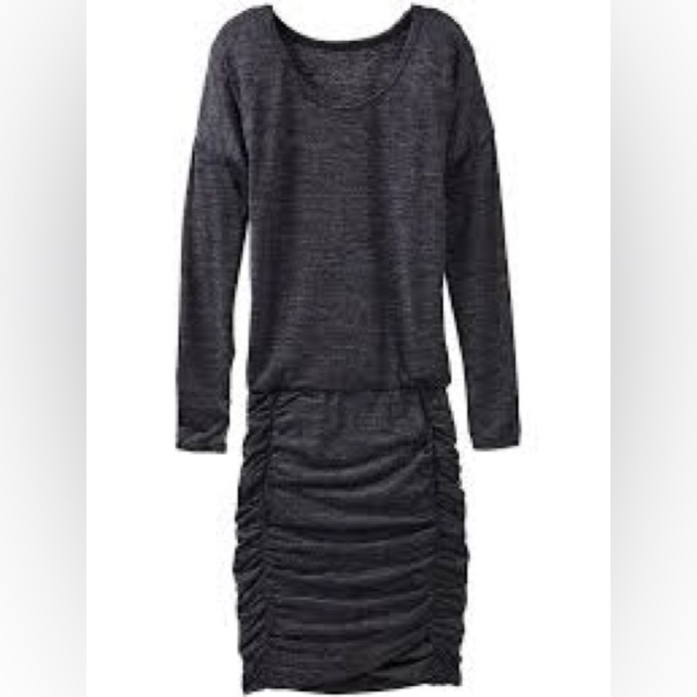 Athleta Tulip Long Sleeve Soft Jersey Ruched Side Dress in charcoal grey, size M